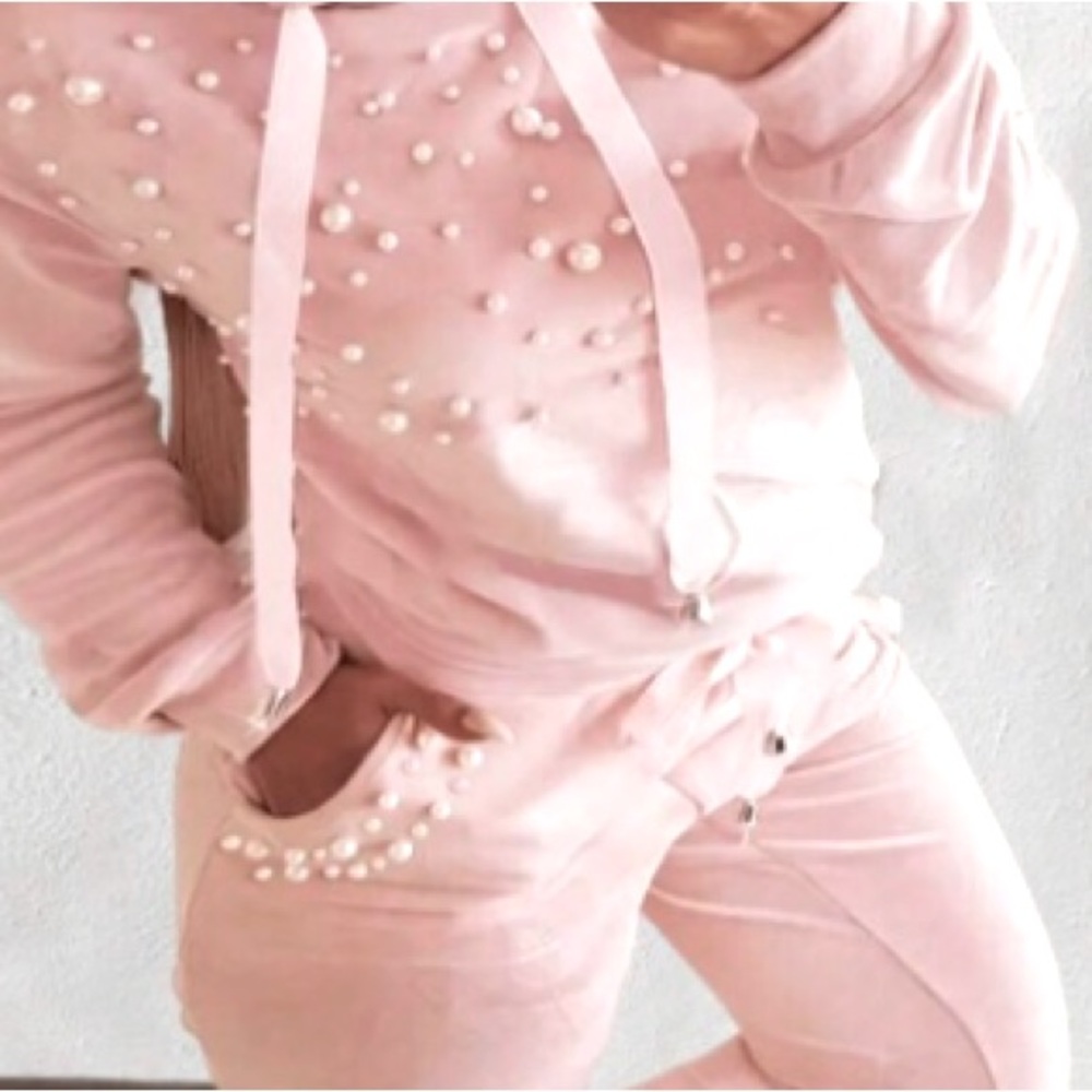 NEW Pink Hoodie Pearl Embellished Sweatsuit